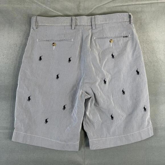 Polo Ralph Lauren AllOver Pony Shorts Chino Mens 31 Blue Striped Classic Fit - Picture 2 of 7
